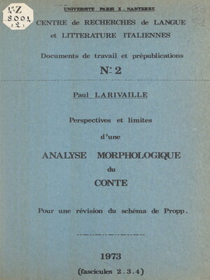 cover image of Perspectives et limites d'une analyse morphologique du conte